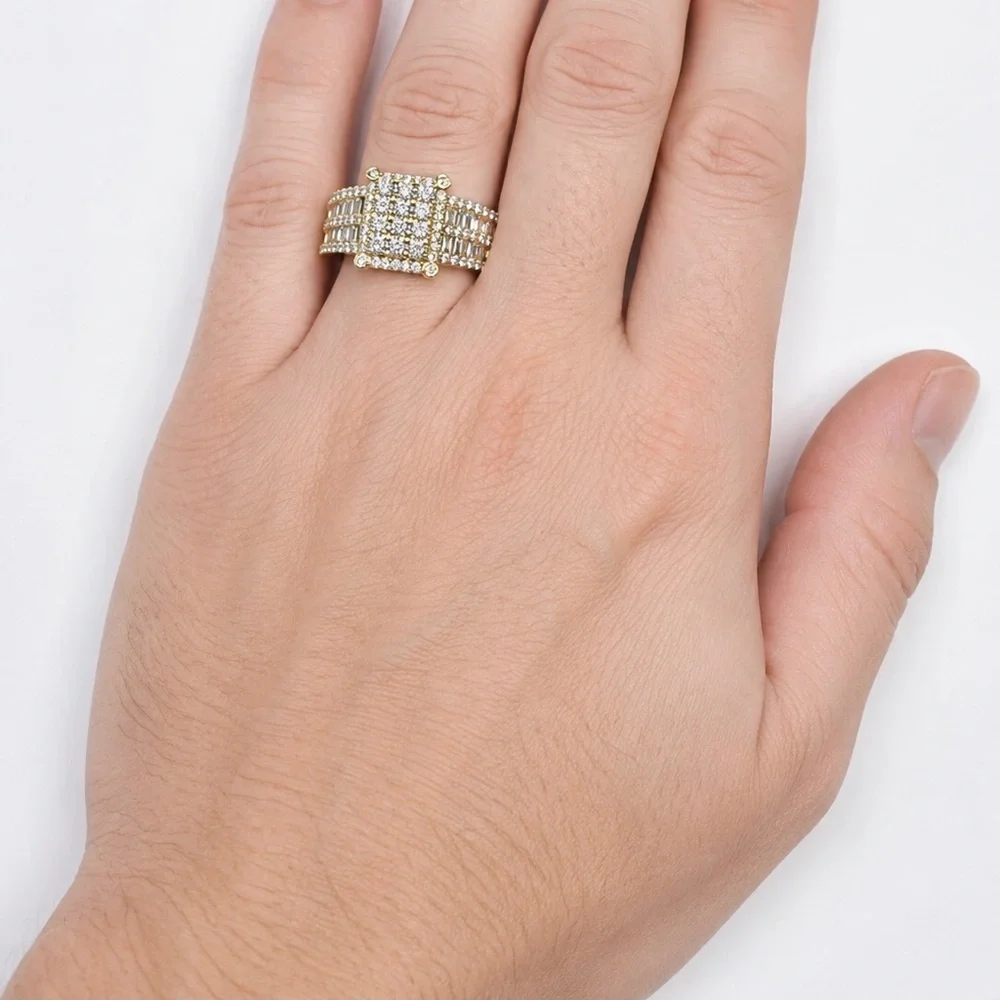 Gold Over 925 Sterling silver 2.33CT MOISSANITE Cluster Men’s Ring Size 11